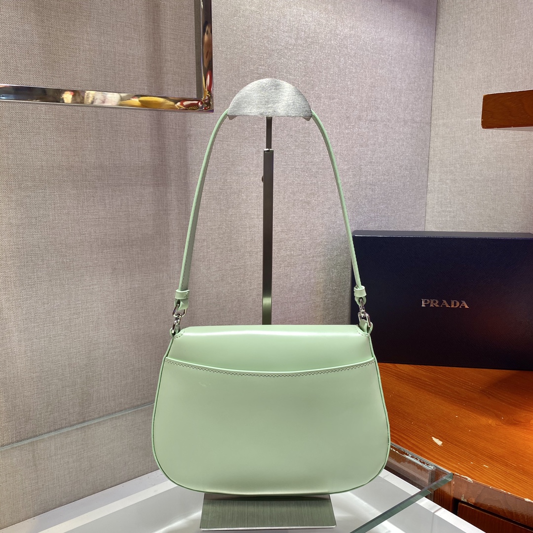 Prada Cleo Brushed Leather Shoulder Bag With Flap Bubble Green 1BD311